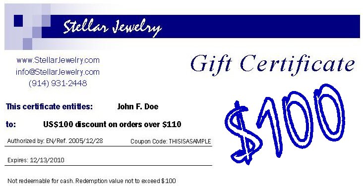 Stellar Jewelry Gift Certificates