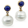 South Sea Circle Pearl and Genuine Lapis Earrings 11mm Ref 977782