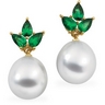 South Sea Cultured Pearl and Genuine Emerald Earrings 10mm Drop Ref 187009