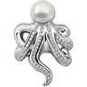 South Sea Pearl and Diamond Octopus Brooch .75 CTW 13mm Oval Ref 441534