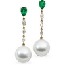 South Sea Pearl, Emerald and Diamond Earrings 12mm .75 CTW Ref 921714