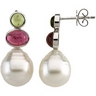 South Sea Circle Pearl and Multicolor Gemstone Earrings Ref 358310